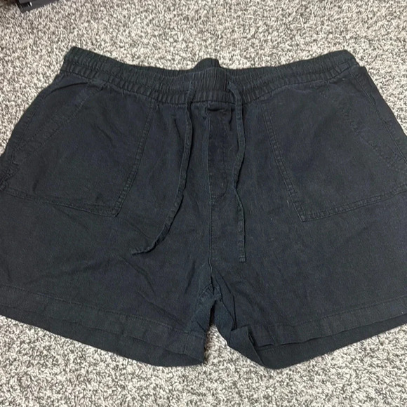 Black Cargo Shorts with Elastic Waistband and Drawstring - Picture 1 of 3